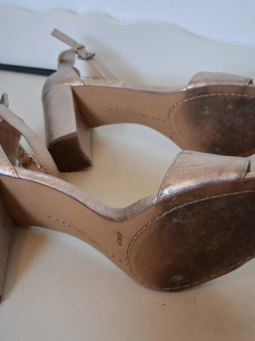 Vince Camuto Metallic Rose Gold Block Heel Sandals